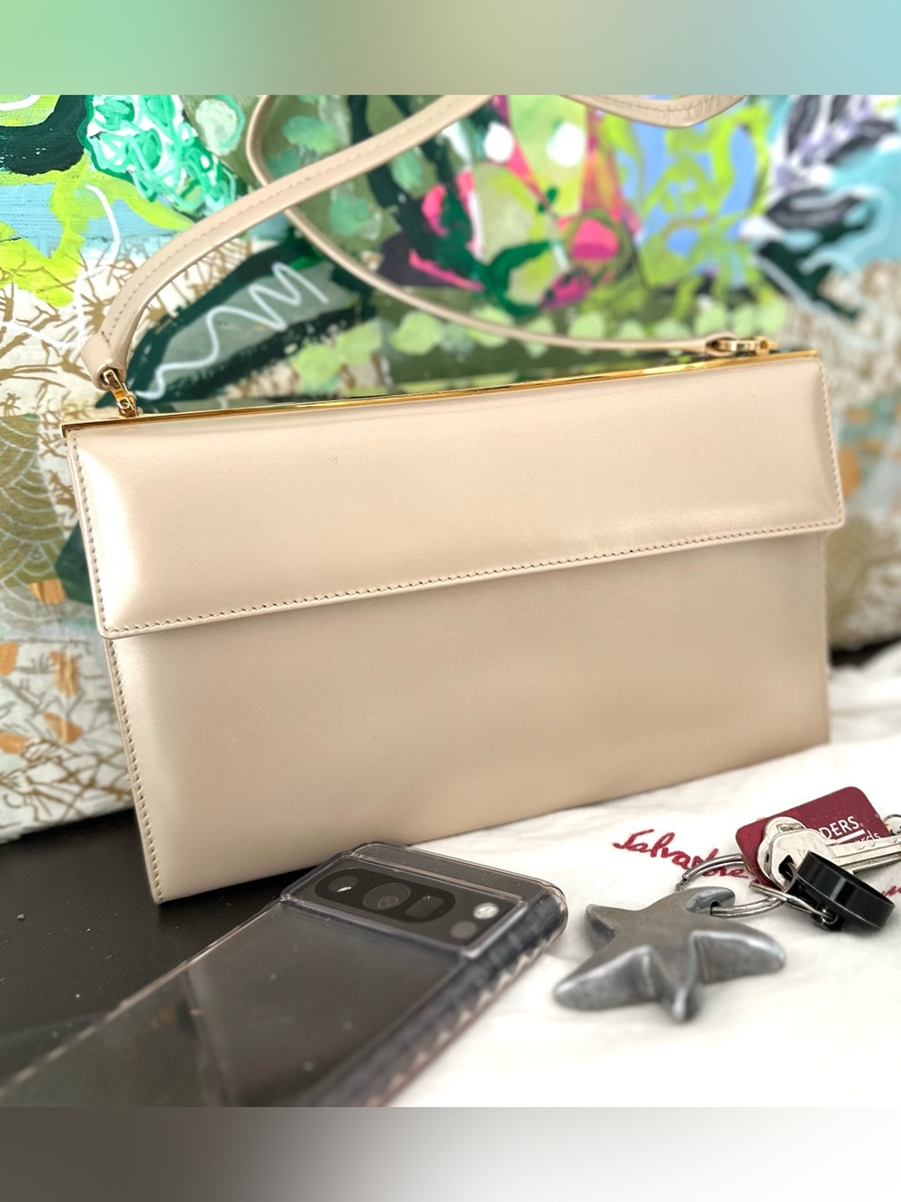 Ferragamo Cream Leather Shoulder Bag